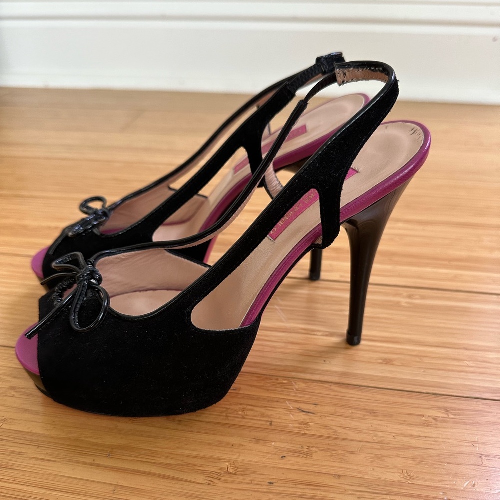 Emanuel Ungaro Suede Platform Slingback Heels Women’s Size 7 Black Pink